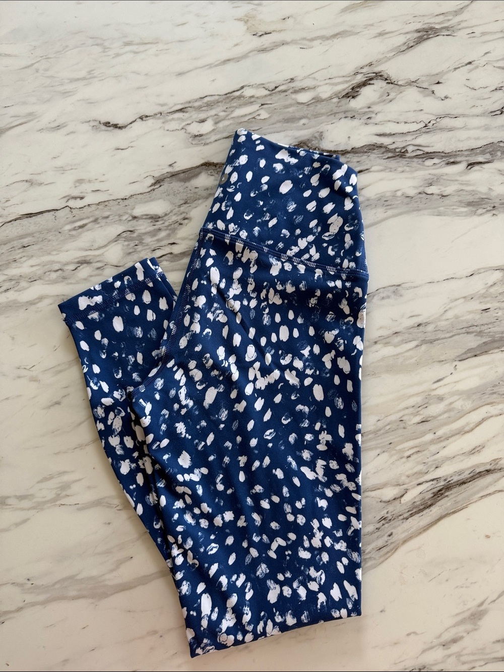 90 Degree By Reflex Navy Blue Leggings with White Spot Print